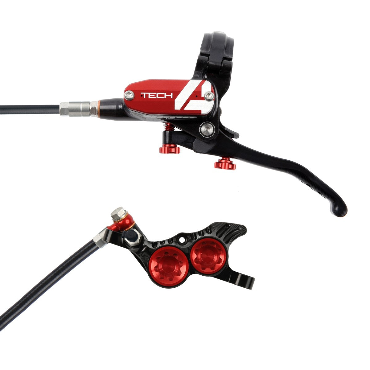 Hope Tech 4 V4 Brakes - Black/Red - Black Hose