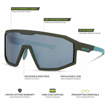 Madison Enigma Glasses - 3 pack - matt olive / smoke mirror / amber and clear lens