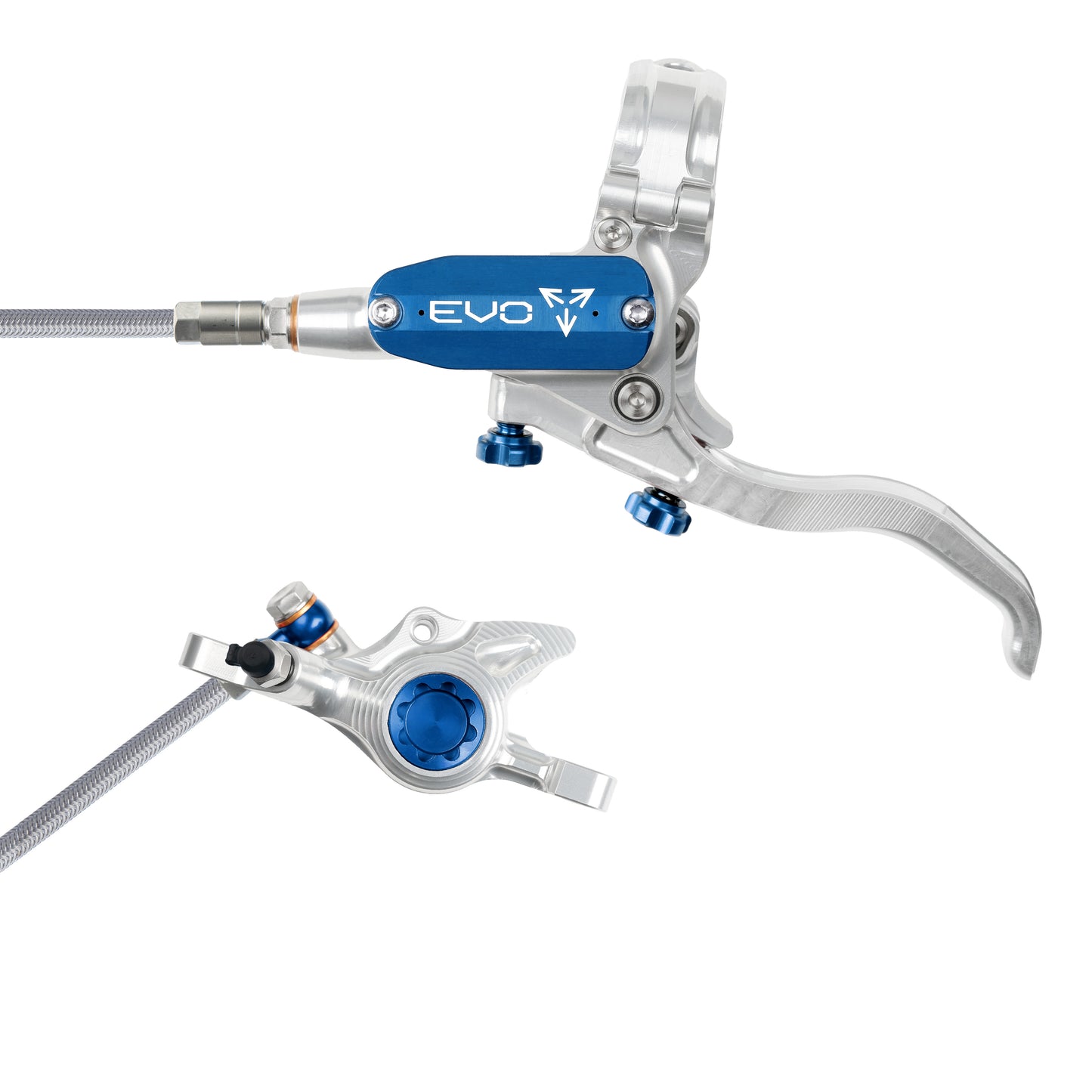 Hope Tech 4 EVO X2 Brake - Silver/Blue  - Braided Hose - No Rotor