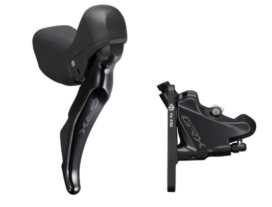 Shimano ST-RX400 GRX 10-speed STI bled with BR-RX400 flat mount calliper, right front